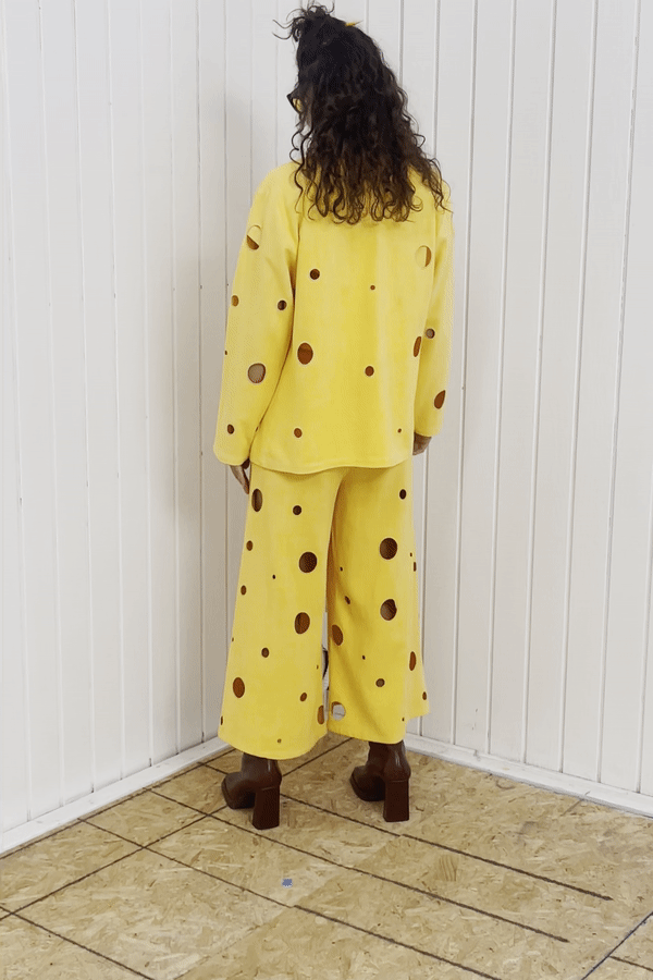 Swiss Cheese Linen Wide Leg Trousers