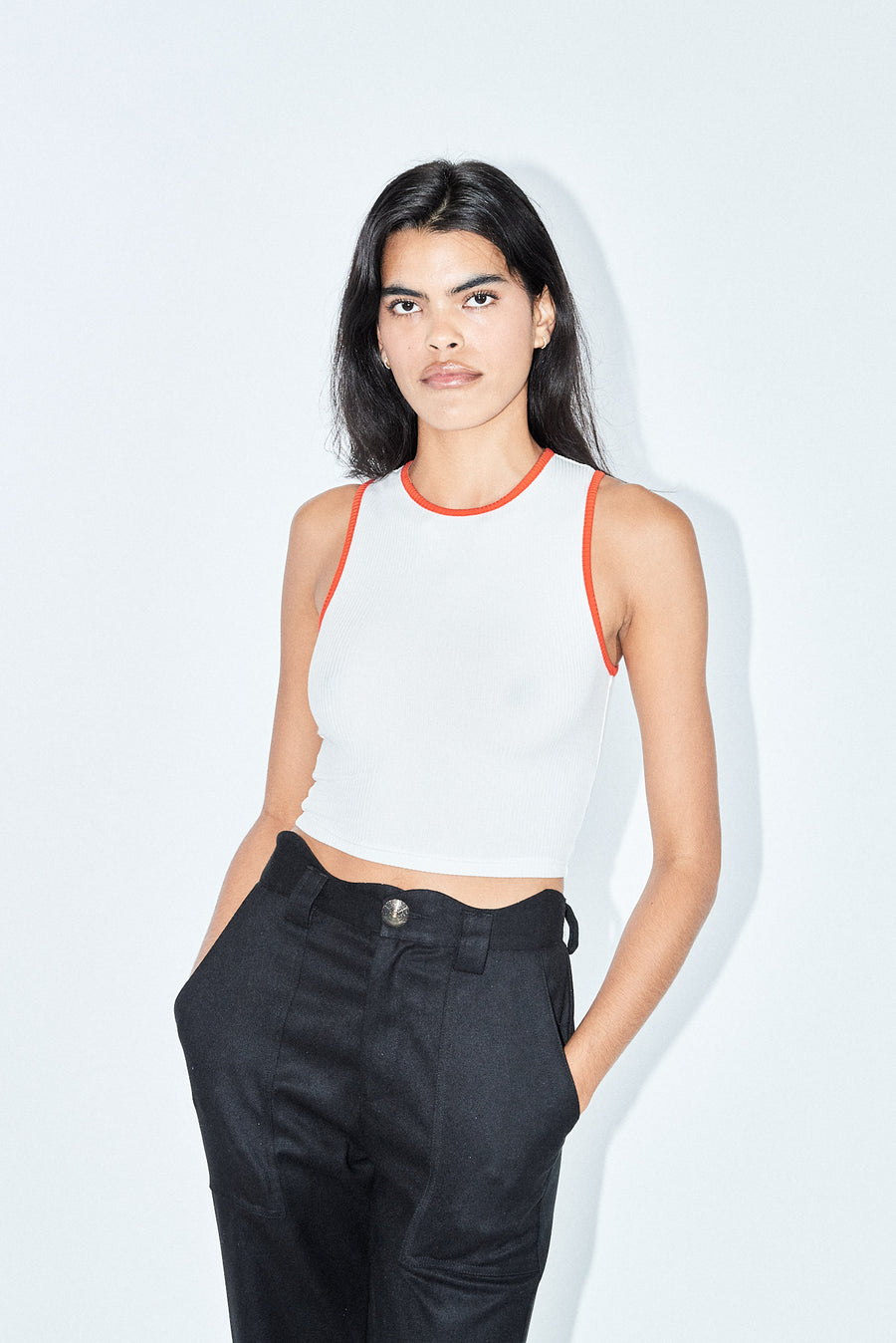 Tencel Rib Crop Tank White/Red