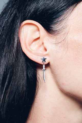 Stainless Steel Star Dagger Dangle Earrings
