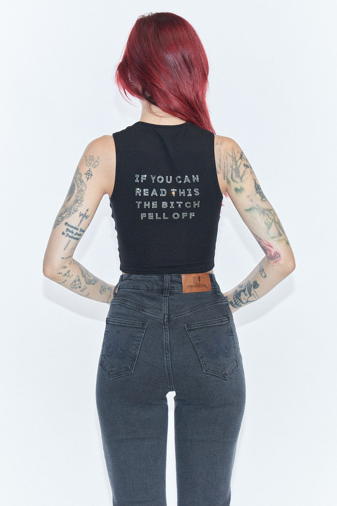 THE BITCH FELL OFF Tencel Rib Crop Tank