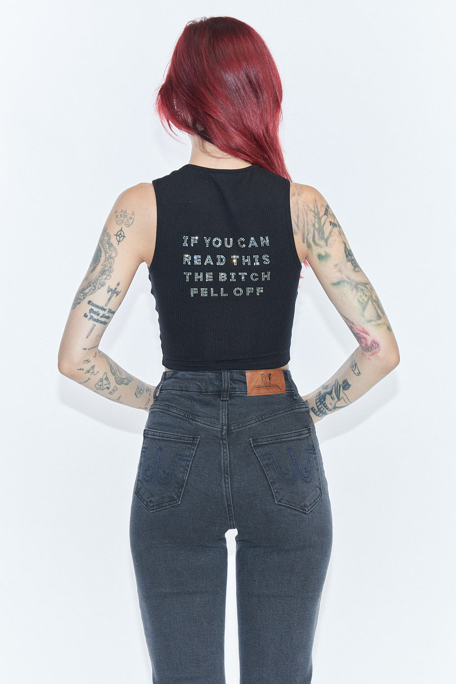 THE BITCH FELL OFF Tencel Rib Crop Tank