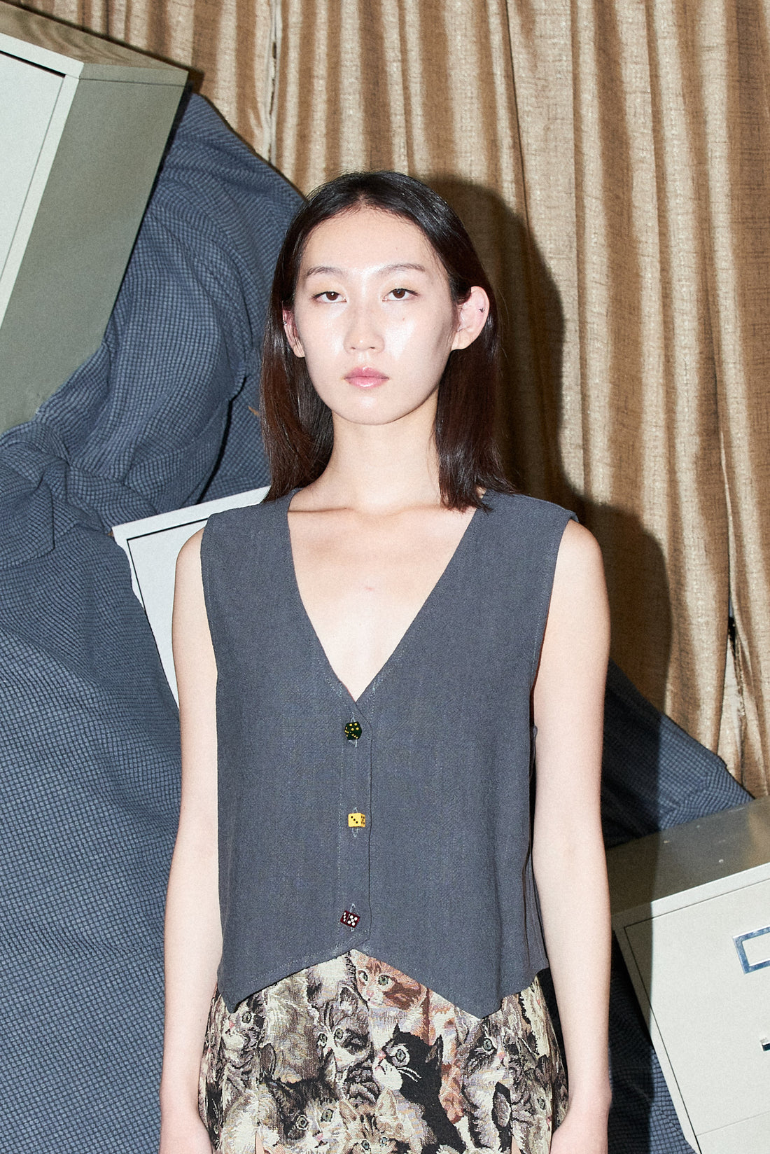 LUCKY M’lady Linen Vest Charcoal