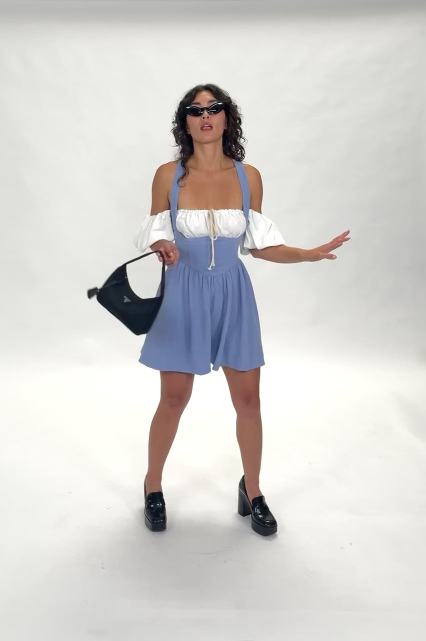 Milk Maid Linen Mini Dress Light Blue