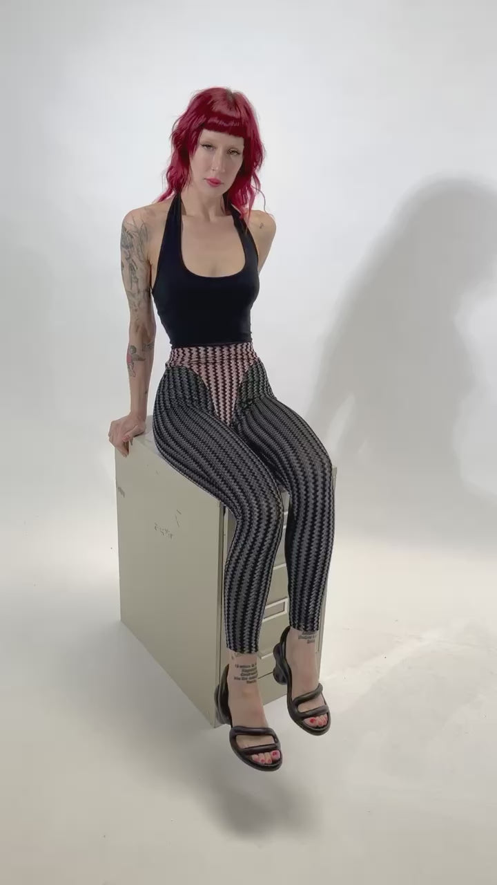 Criminal Crotch Thong Velvet Leggings Pink/Gray