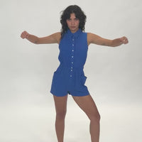 French Blue Linen Gym Class Romper