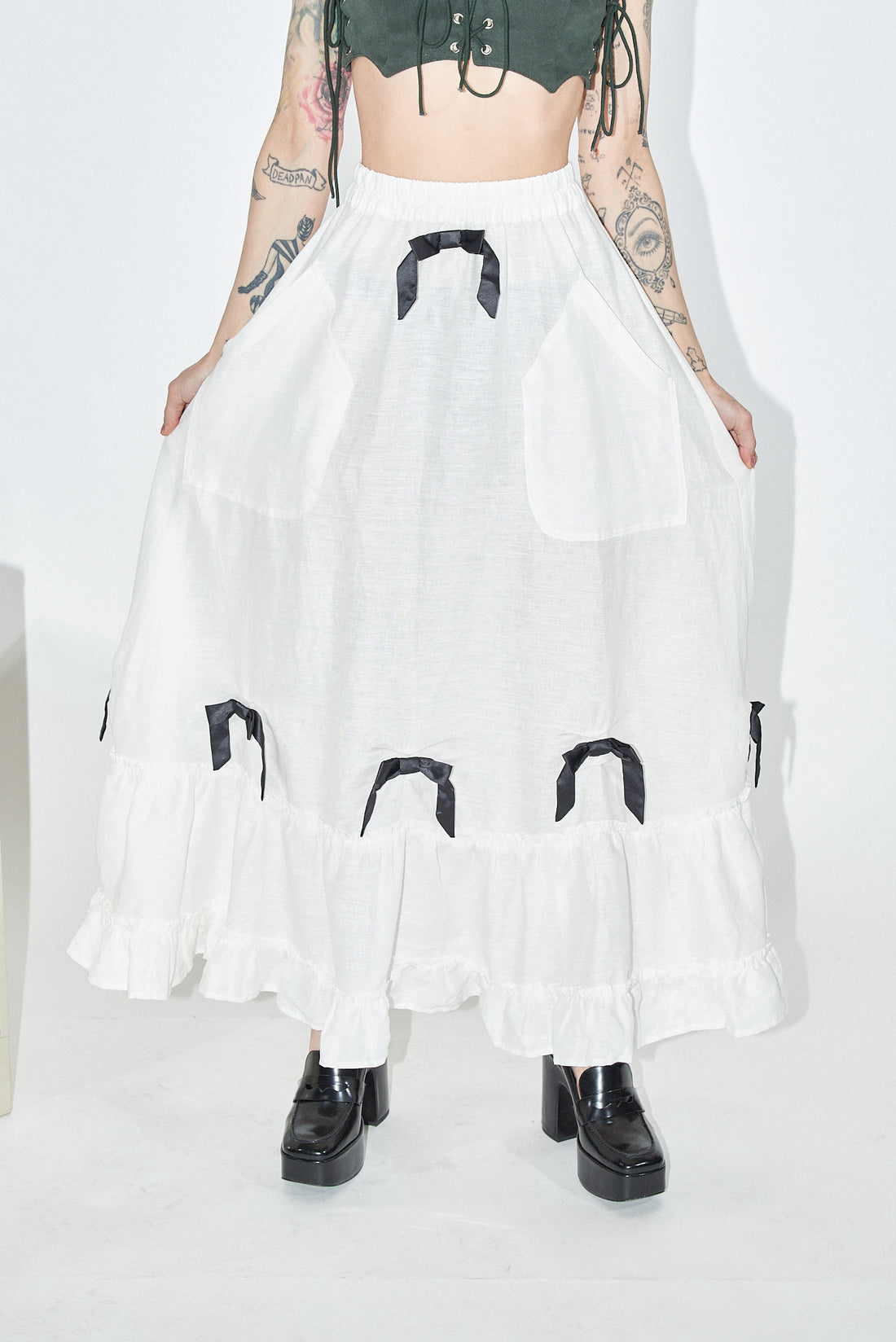 Fancy Lady White Linen Petticoat Bows Skirt