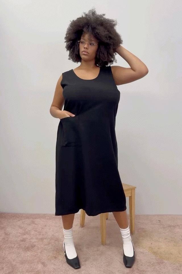 1 left - Big Pocket Soft Linen Shift Dress Black XS / Black 1 left - Big Pocket Soft Linen Shift Dress Black XS / Black