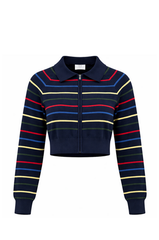 Zip Collared Stripe Cardigan