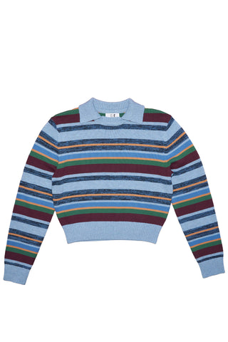 Striped Collared Sweater Blue
