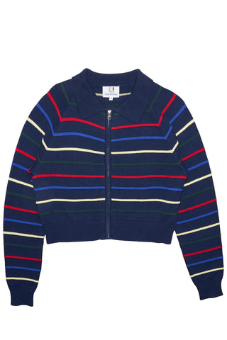 Zip Collared Stripe Cardigan