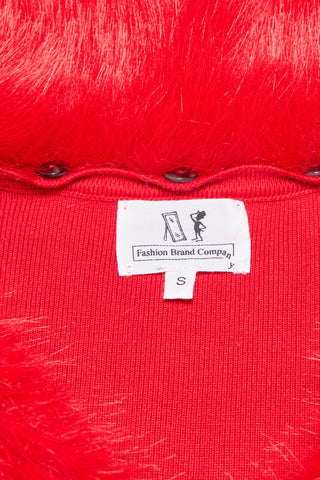 Red Faux Fur Collar Cardigan