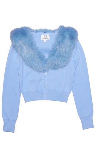 Baby Blue Faux Fur Collar Cardigan