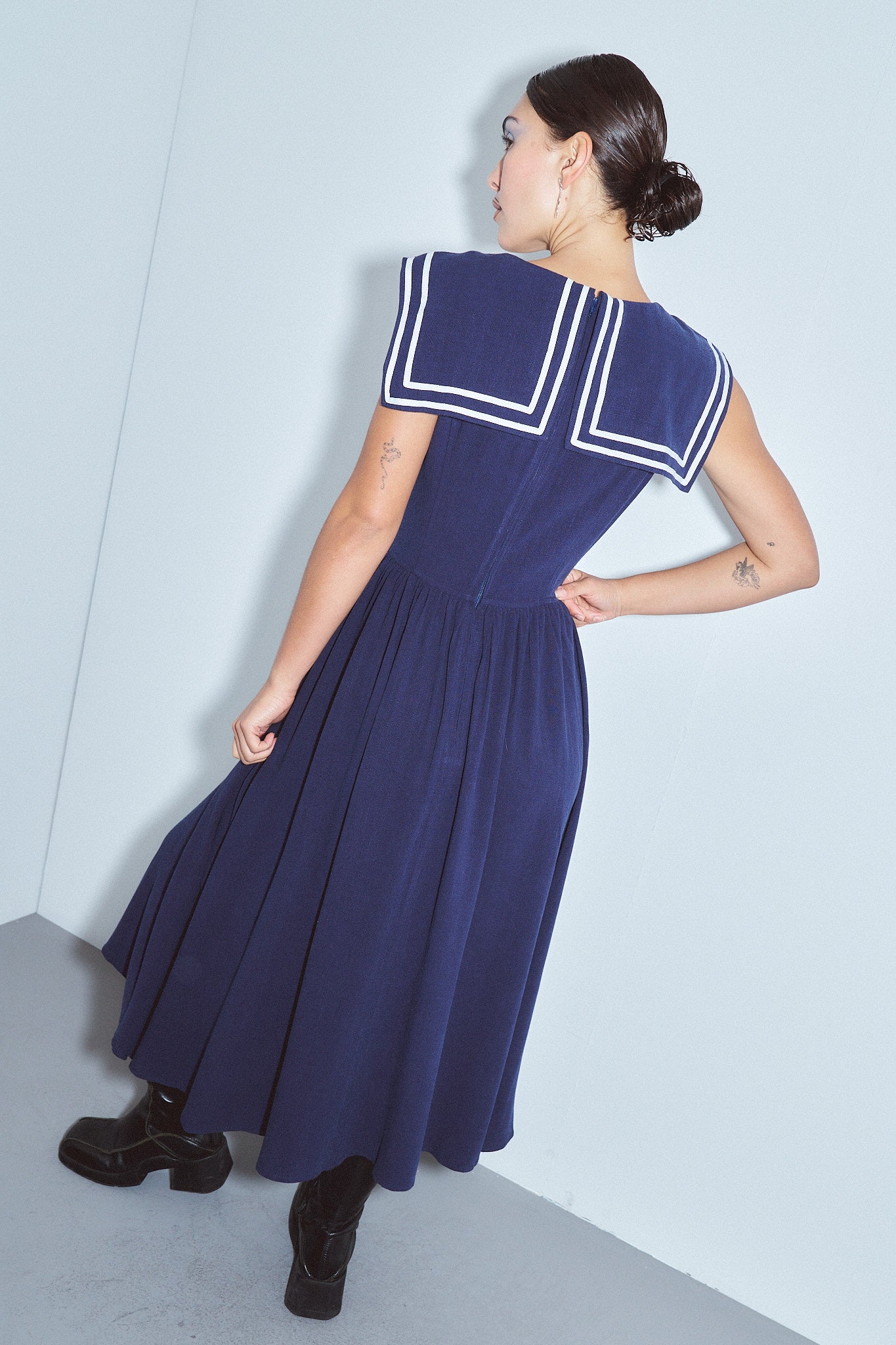 Maxi Sailor Dress Soft Linen Navy 3X / Navy Maxi Sailor Dress Soft Linen Navy 3X / Navy