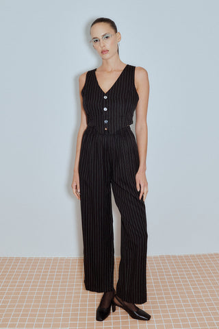 Tencel Stripe Lazy Pants Black