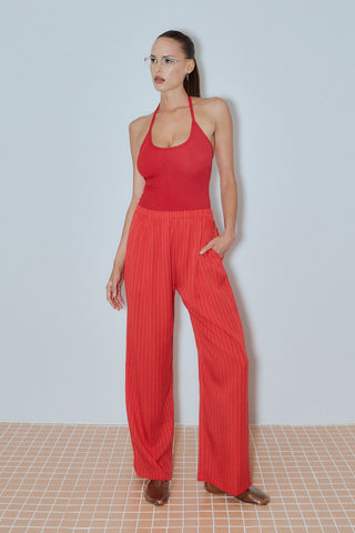 Tencel Stripe Lazy Pants Red