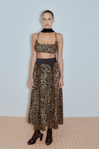 Garter Skirt Soft Linen Black/Leopard
