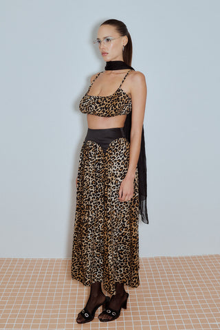 Garter Skirt Soft Linen Black/Leopard