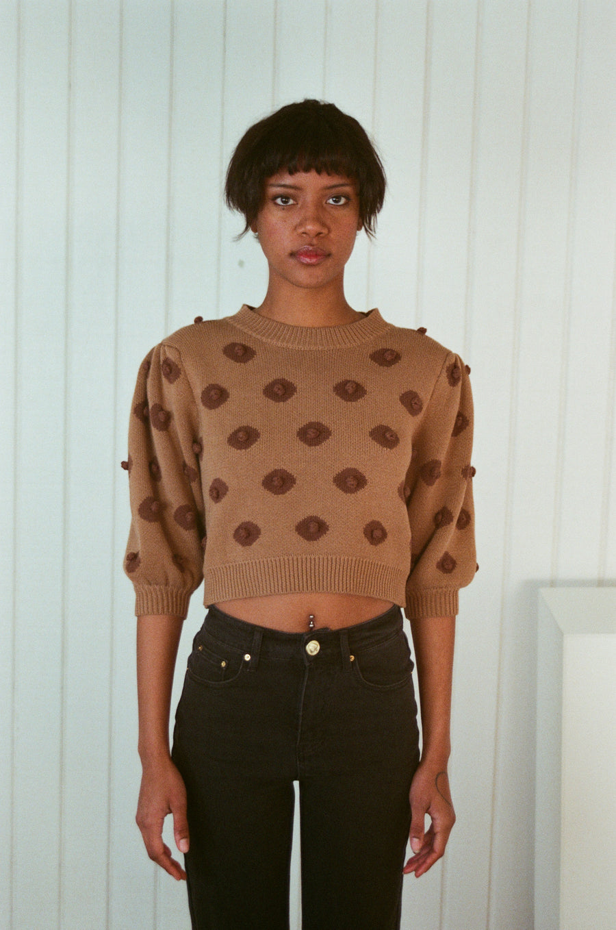 Nipple Knit Top Medium Brown