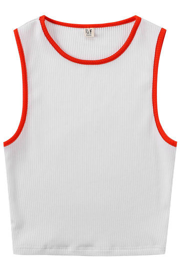 Tencel Rib Crop Tank White/Red