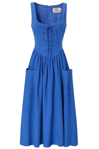French Blue Farm Chores Midi Linen Dress