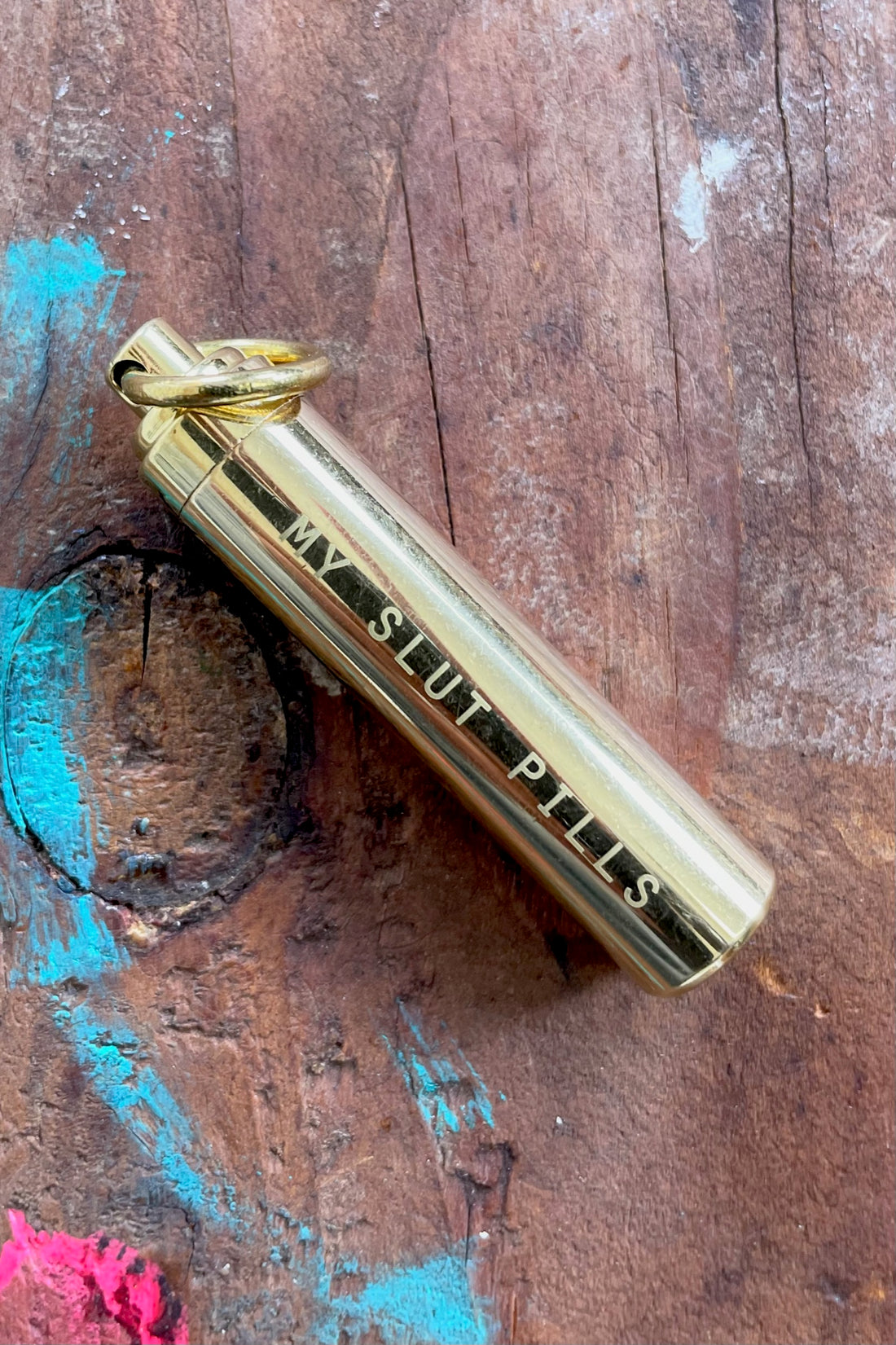 MY SLUT PILLS Brass Pill Holder Keychain