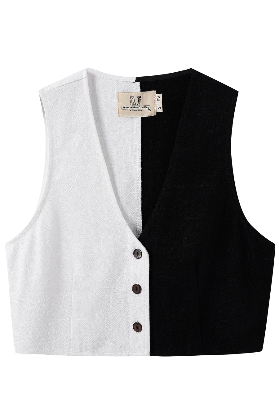 Crop  Black/White Linen Vest