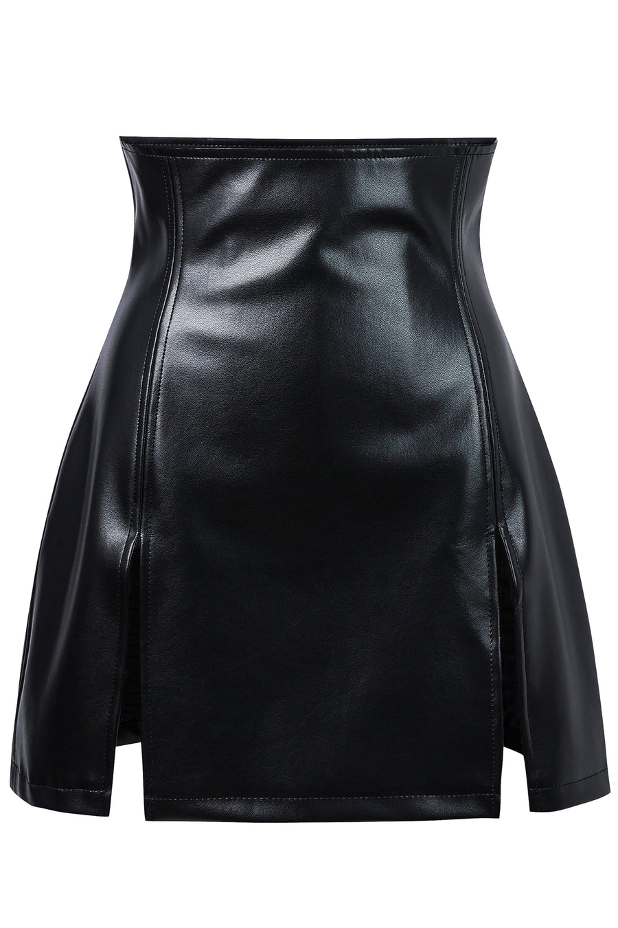 Black Faux Plant Leather BabyBel Mini Skirt