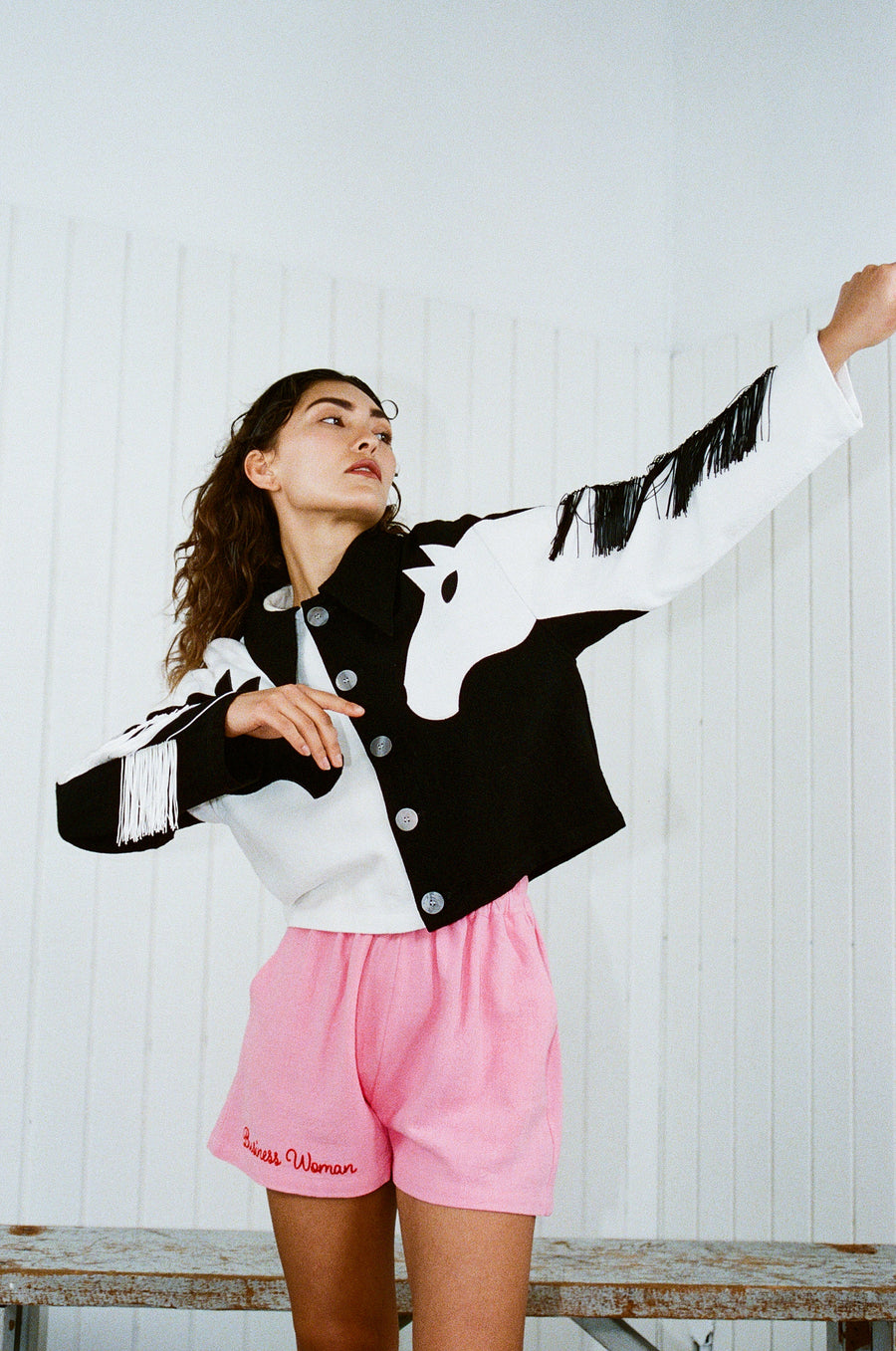 Dueling Horses Linen Crop Jacket