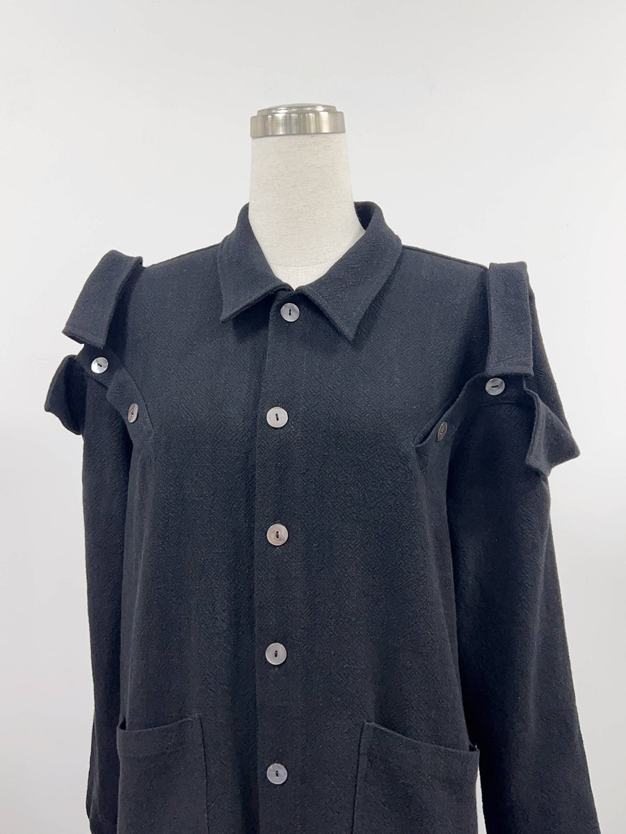 Unisex Black 3 Collar Linen Chore Jacket