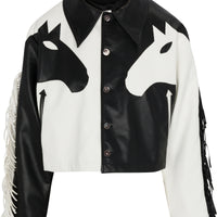 Dueling Horses Faux Leather Crop Jacket