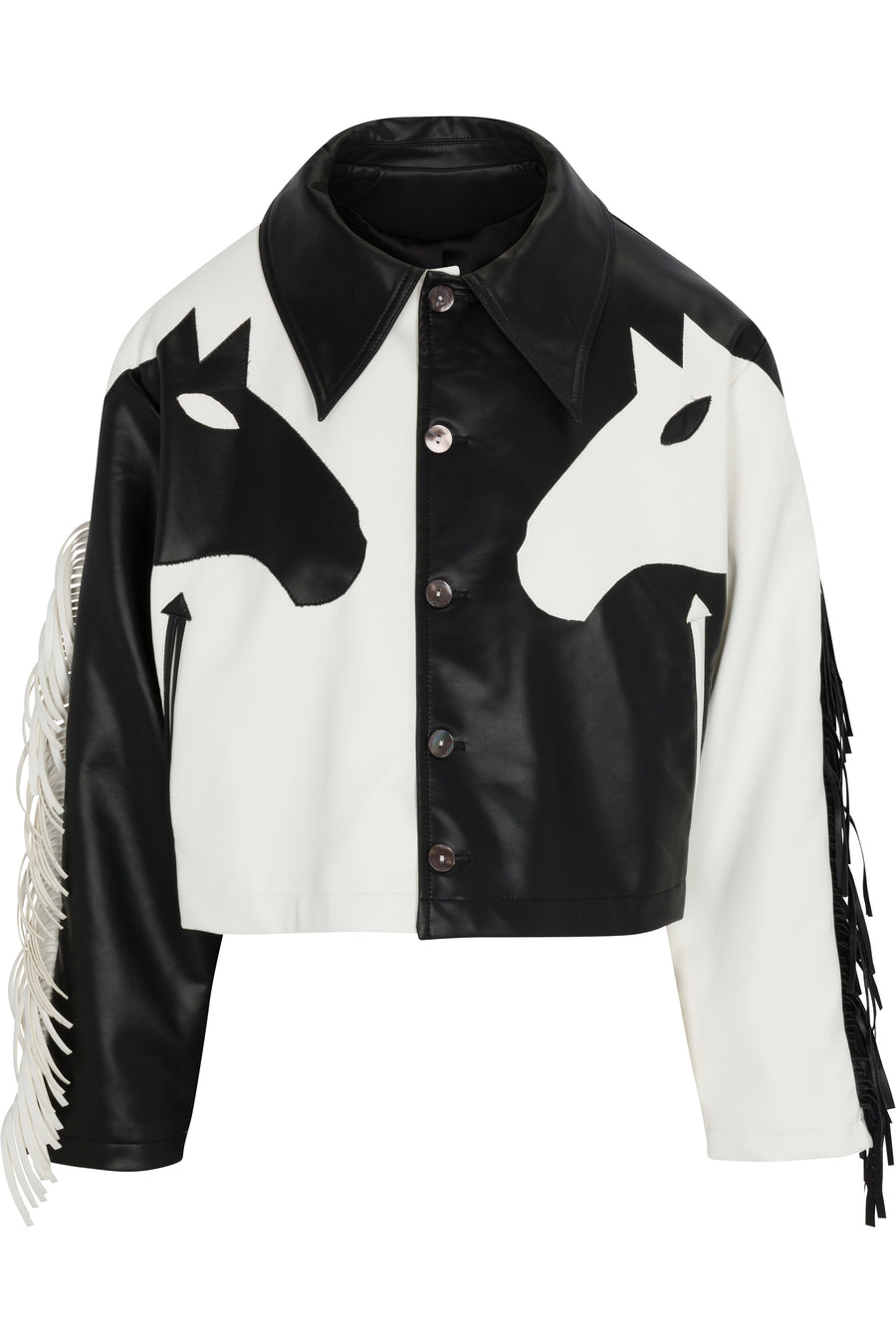 Dueling Horses Faux Leather Crop Jacket