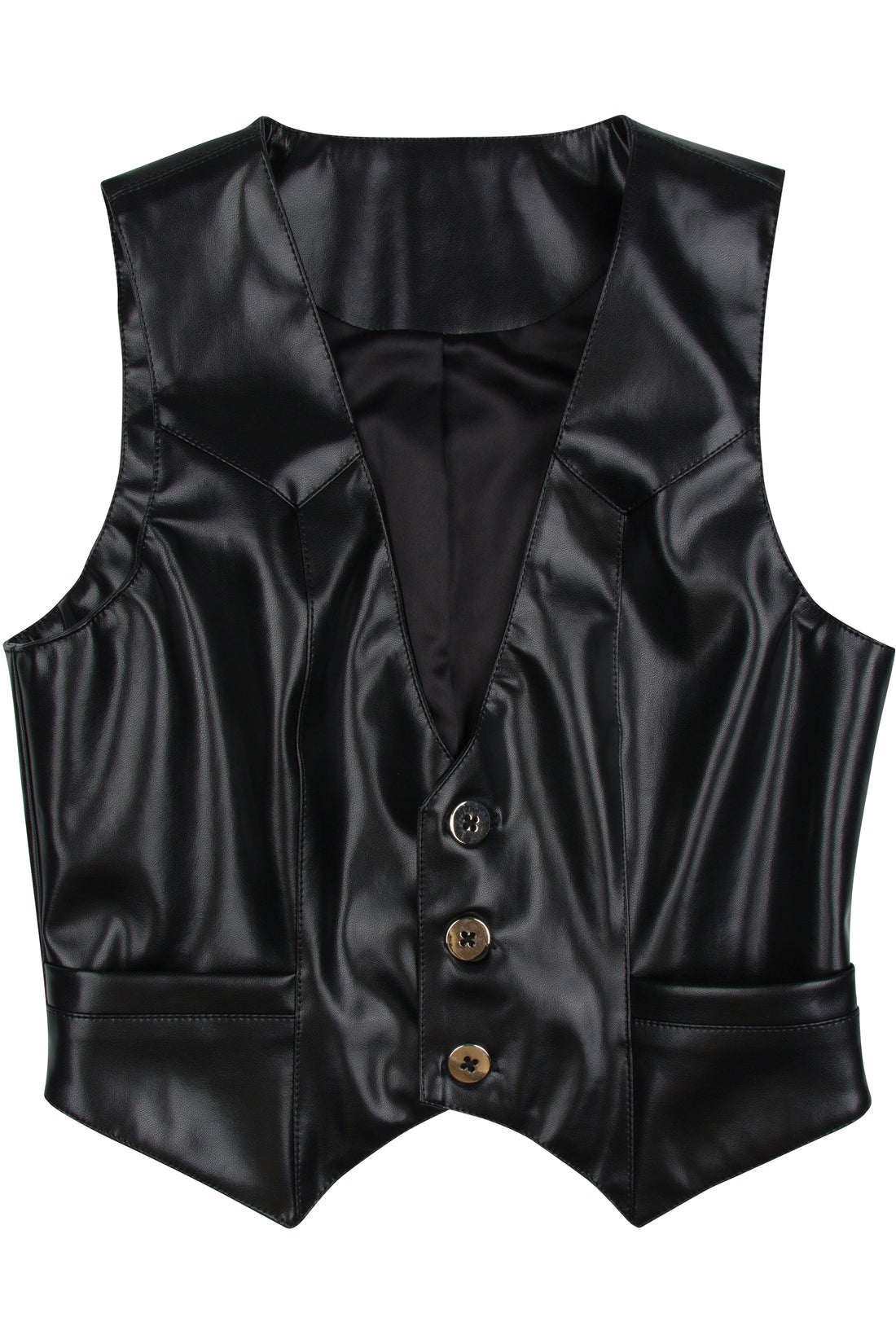 Black Plant Faux Leather Vest