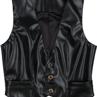 Black Plant Faux Leather Vest