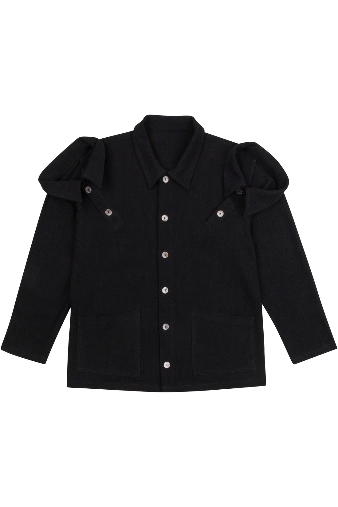 Unisex Black 3 Collar Linen Chore Jacket