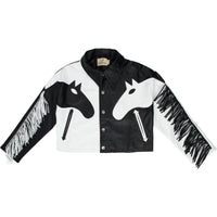 REAL LEATHER Dueling Horses Crop Jacket