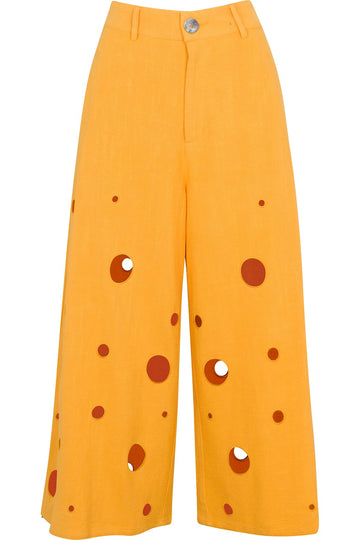 Swiss Cheese Linen Wide Leg Trousers