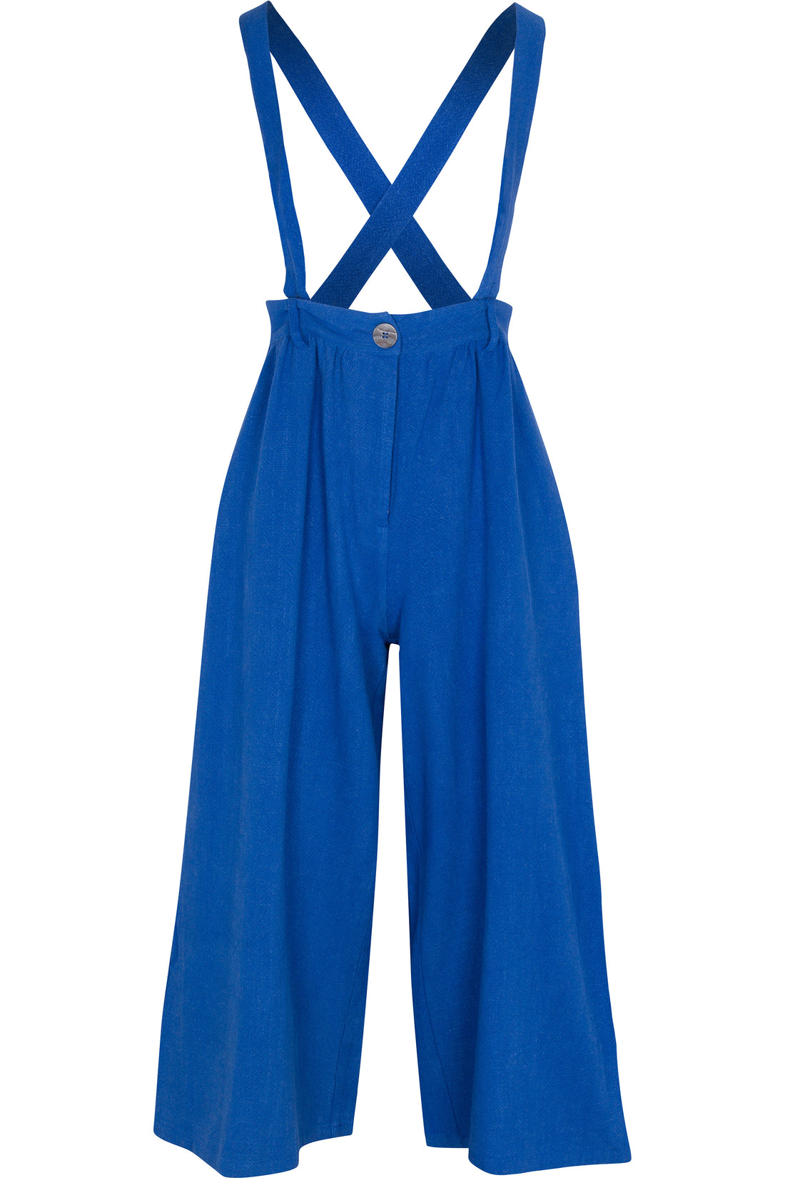 French Blue Suspender Linen Wide Leg Trousers