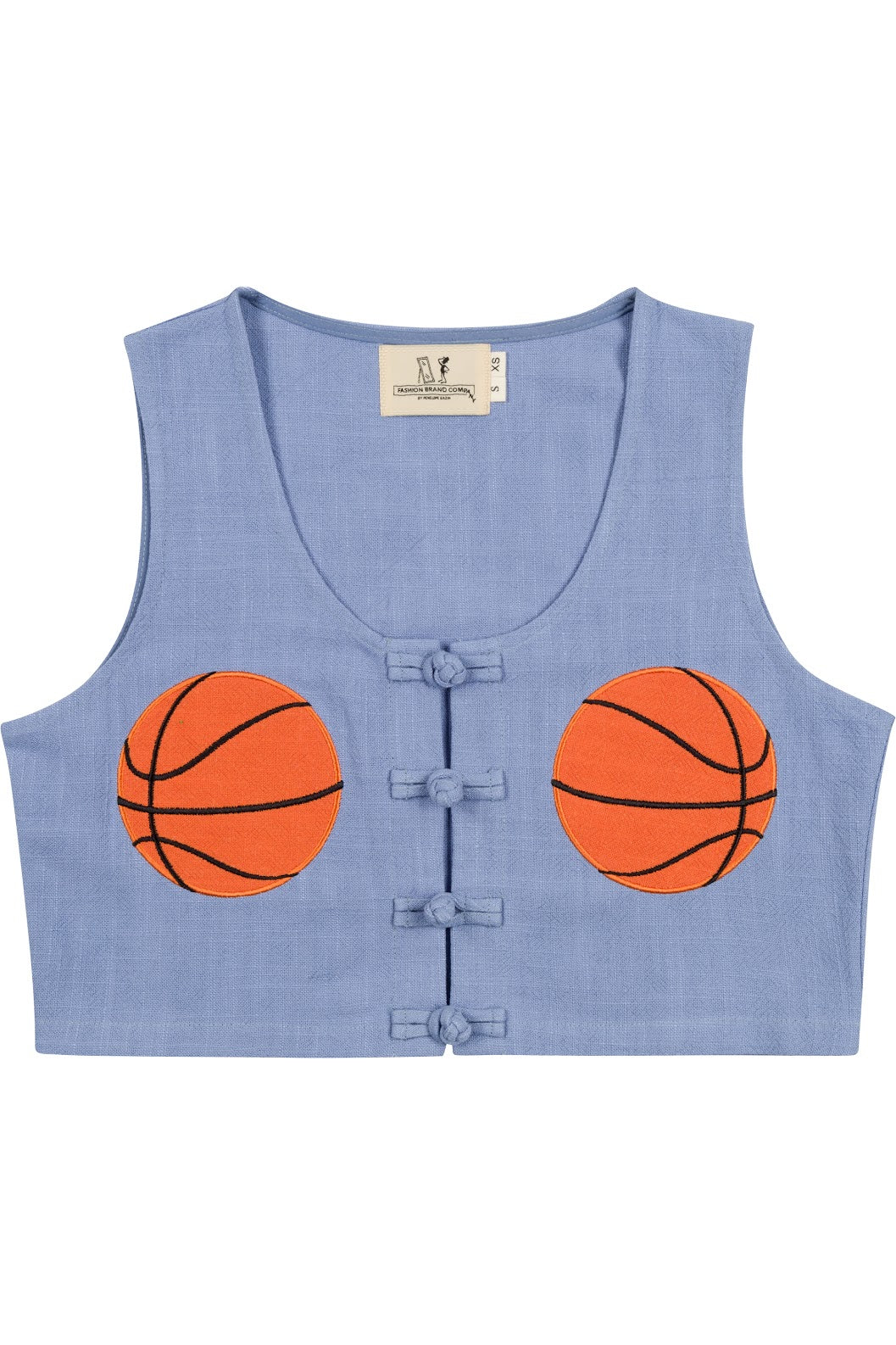 Basketball Boobs Linen Crop Tank Light Blue