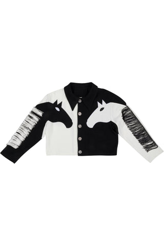 PRE ORDER: Dueling Horses Linen Crop Jacket Black/White